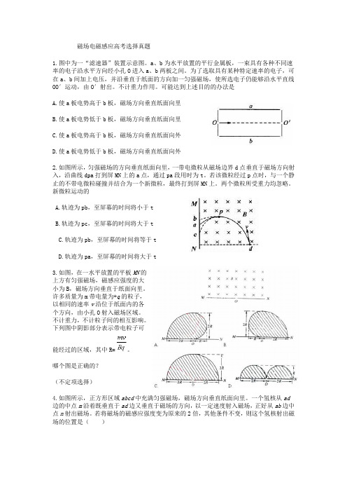 磁场电磁感应高考选择真题