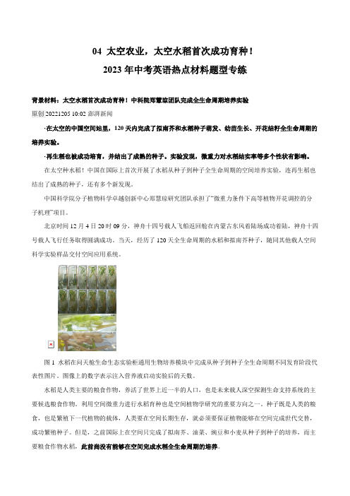 04太空农业太空水稻首次成功育种!-2023年中考英语热点材料题型专练