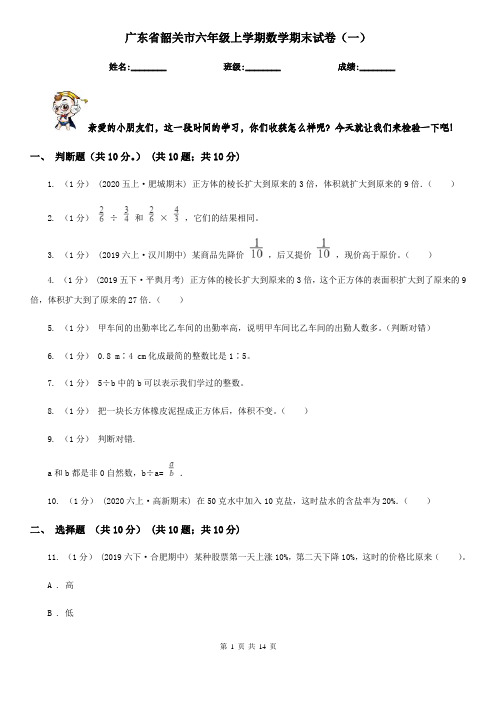 广东省韶关市六年级上学期数学期末试卷(一)