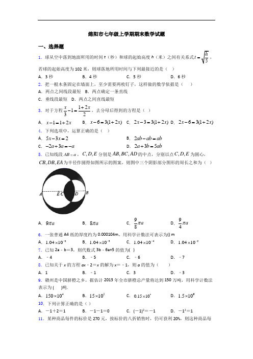 绵阳市七年级上学期期末数学试题