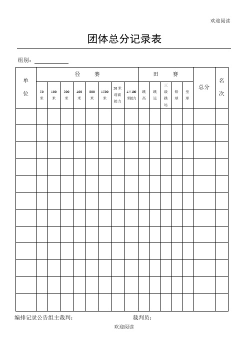 田径运动会各种用表格模板、检录表格模板、统计表格模板