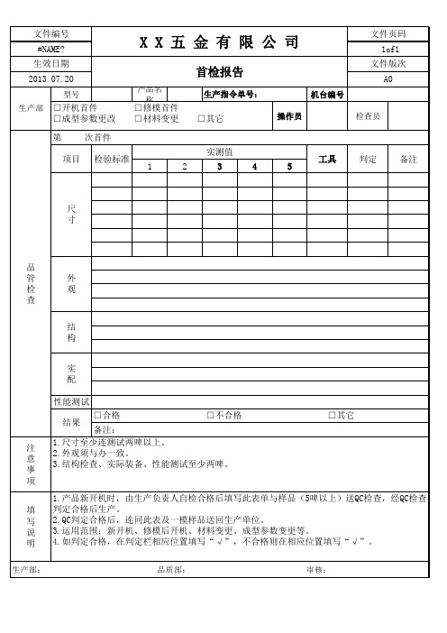 首检报告记录表