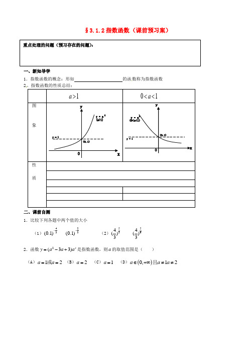 山东省高密市第三中学高中数学 3.1.2指数函数学案(无答案)新人教B版必修1