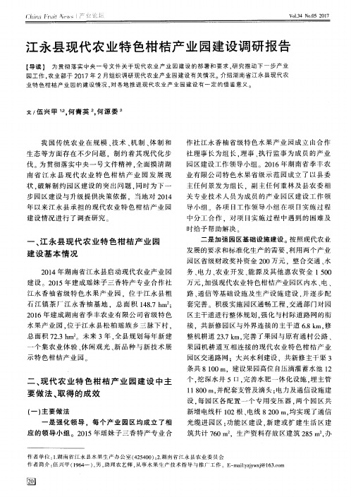 江永县现代农业特色柑桔产业园建设调研报告