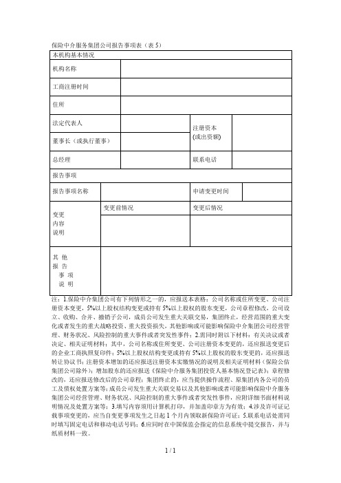 保险中介服务集团公司报告事项表(表5)