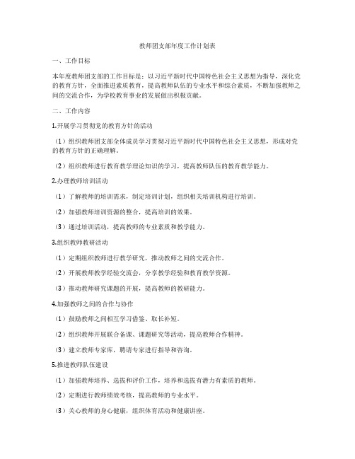 教师团支部年度工作计划表