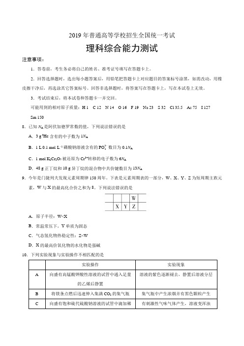 2019年全国II卷理科综合高考真题化学部分