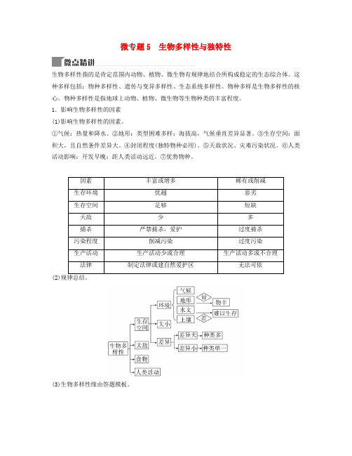 2025届高考地理二轮专题复习与测试第一部分专题五自然环境的整体性和差异性微专题5生物多样性与独特性