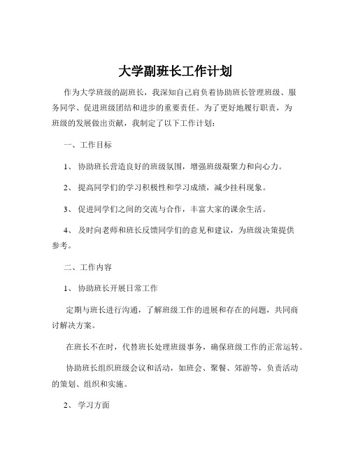 大学副班长工作计划