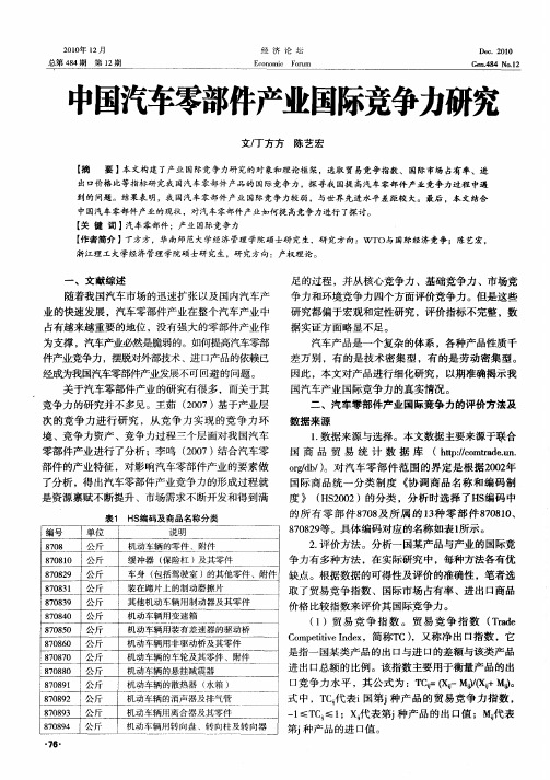 中国汽车零部件产业国际竞争力研究