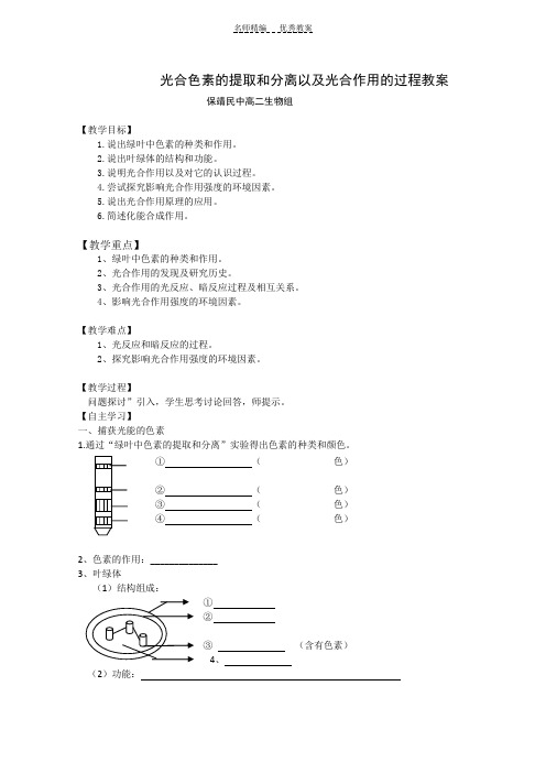 光合色素的提取和分离以及光合作用的过程教案