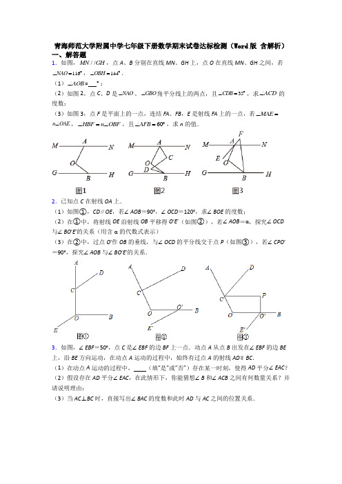 青海师范大学附属中学七年级下册数学期末试卷达标检测（Word版 含解析） (2)