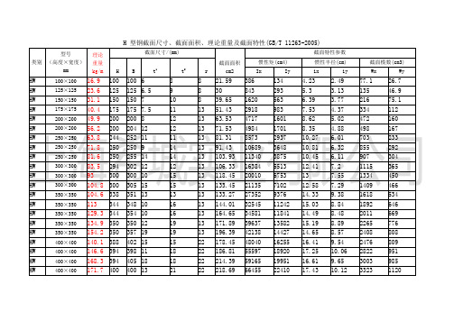 H 型钢详细规格理论表