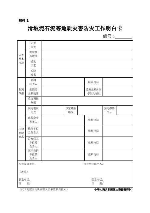 滑坡泥石流等地质灾害防灾工作明白卡