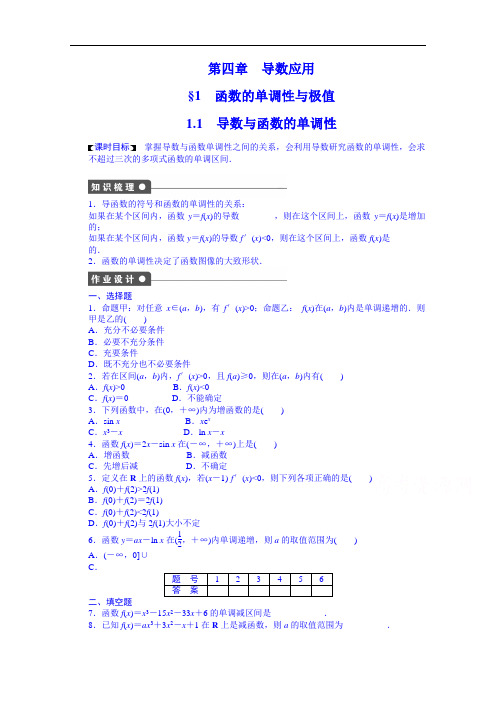 学案导学与随堂笔记北师大数学选修全套备课精选同步练习： 导数与函数的单调性