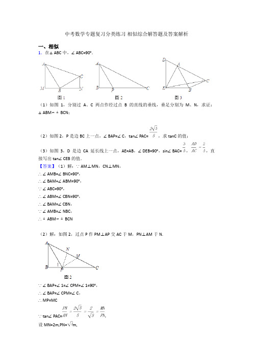 中考数学专题复习分类练习 相似综合解答题及答案解析