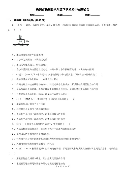 株洲市株洲县八年级下学期期中物理试卷