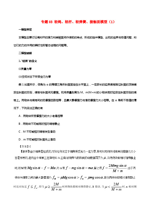 2021高考物理模型系列之对象模型专题03轻绳轻杆轻弹簧接触面模型学案