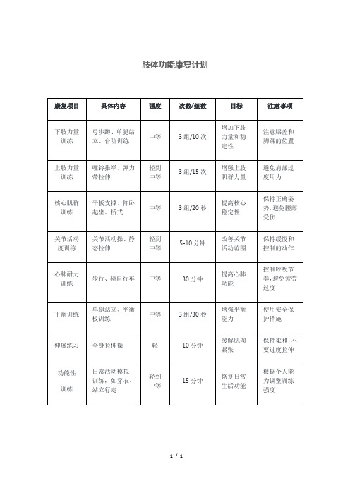 肢体功能康复计划