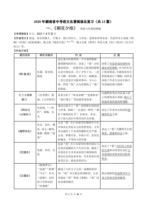 2020年湖南省中考语文名著阅读总复习(共12篇)