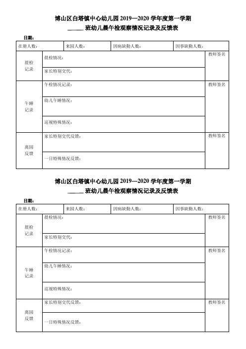 [幼儿园表格大全]晨午检观察记录表