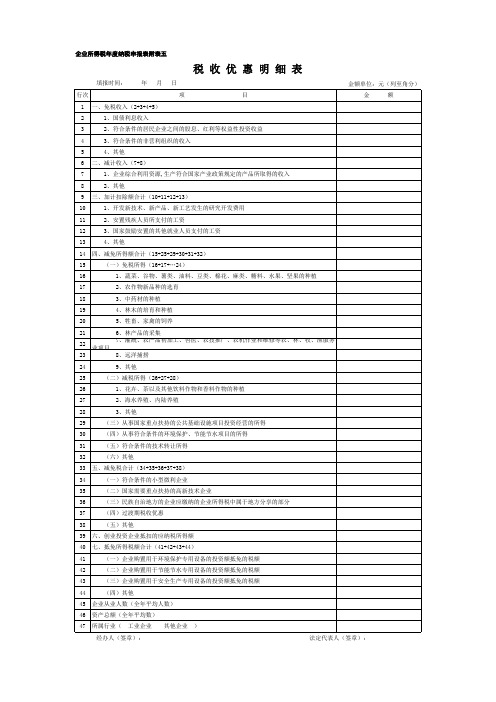 企业所得税年度纳税申报表附表五(税收优惠明细表)