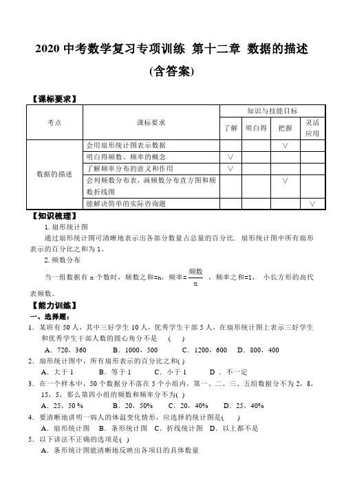 2020中考数学复习专项训练 第十二章 数据的描述(含答案)