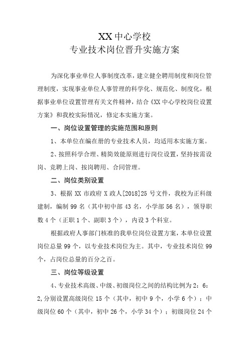 XX中心学校专业技术岗位晋升实施方案