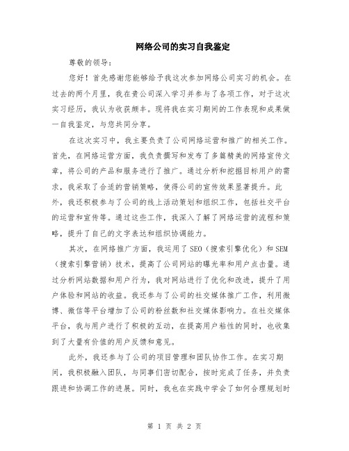 网络公司的实习自我鉴定