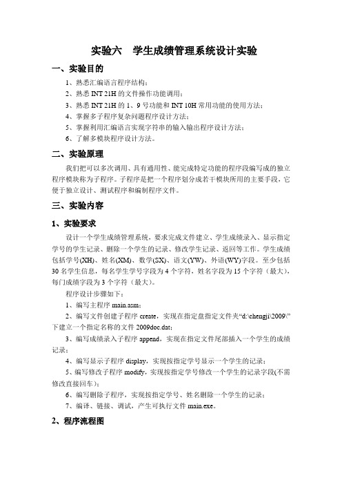 学生成绩管理系统设计实验(汇编语言)