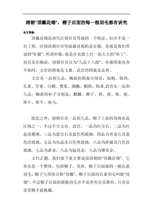 清朝“顶戴花翎”,帽子后面的每一根羽毛都有讲究