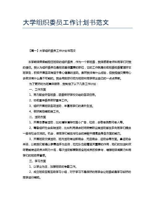 大学组织委员工作计划书范文