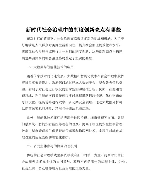 新时代社会治理中的制度创新亮点有哪些