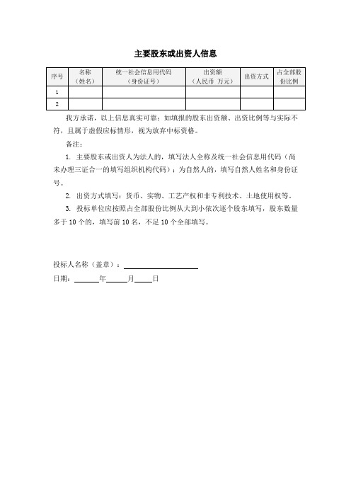 主要股东或出资人信息