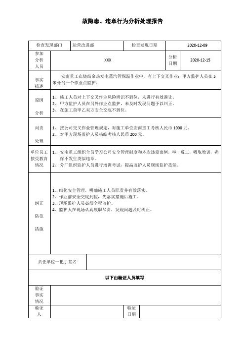 违章行为分析处理报告