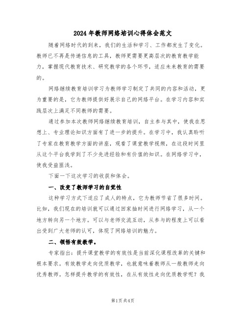 2024年教师网络培训心得体会范文(二篇)