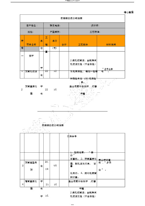 家庭装修报价明细表格模板