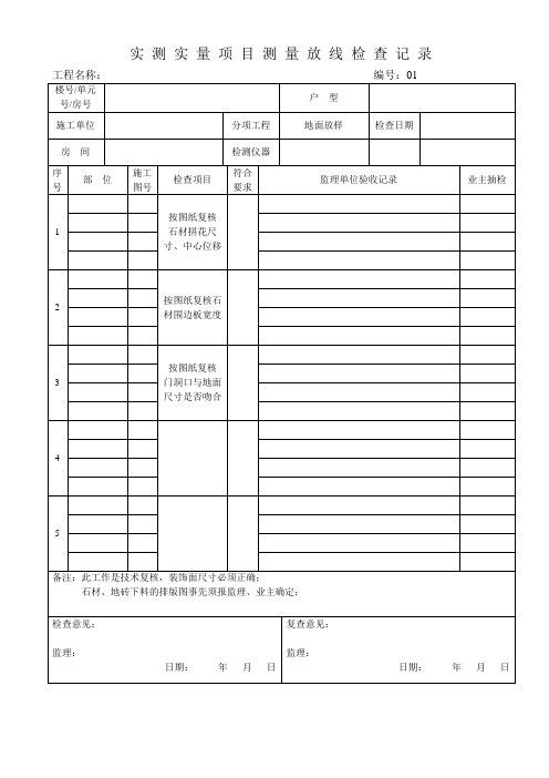 精装修装饰)实测项目检查记录