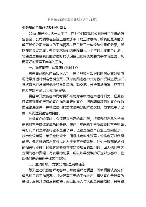 业务员的工作总结及计划（通用19篇）