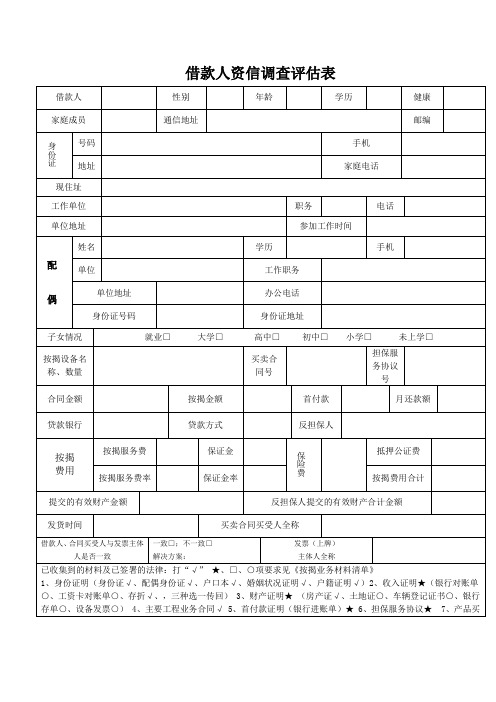 借款人资信调查评估表2-2