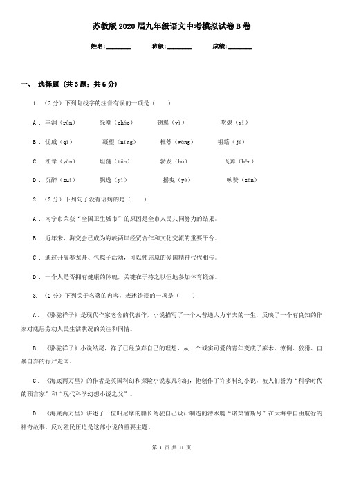 苏教版2020届九年级语文中考模拟试卷B卷