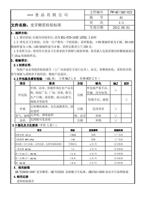 麦芽糖浆检验标准