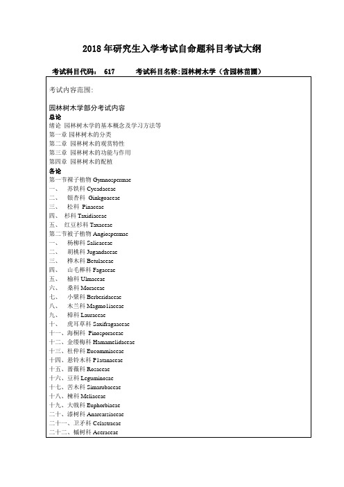 东北林业大学-2018年研究生入学考试自命题科目考试大纲-617园林树木学(含园林苗圃)