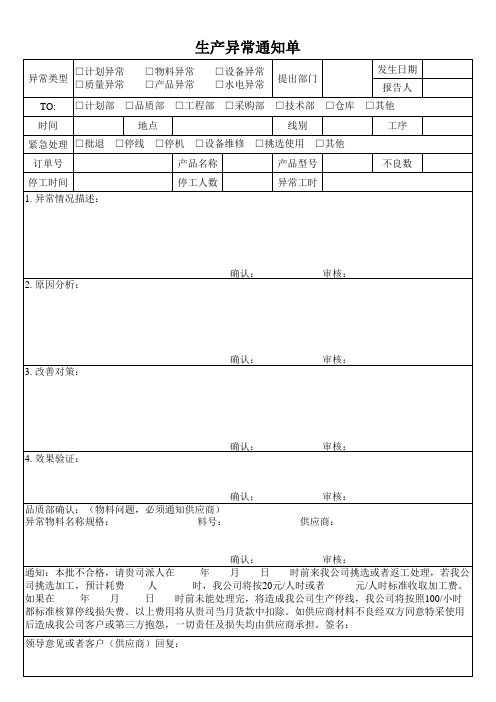 生产异常通知单模板