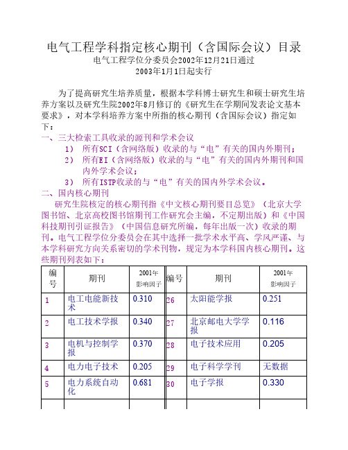 电气工程核心期刊目录