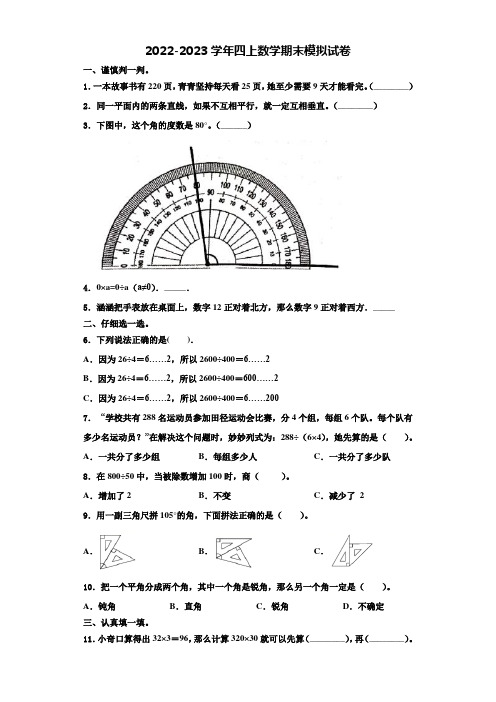 2022-2023学年钦州市灵山县数学四年级第一学期期末考试模拟试题含解析