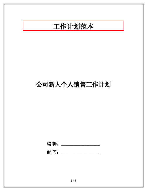 公司新人个人销售工作计划