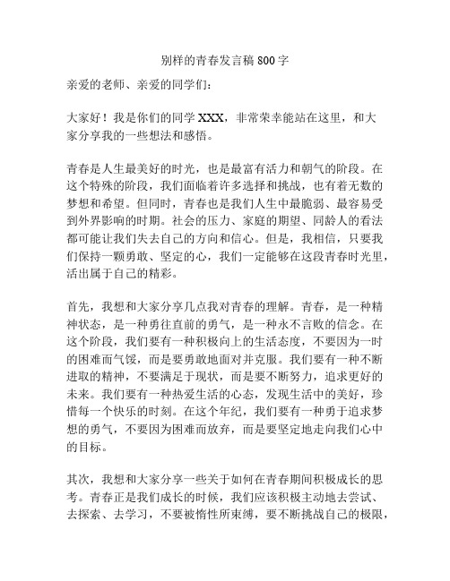 别样的青春发言稿800字