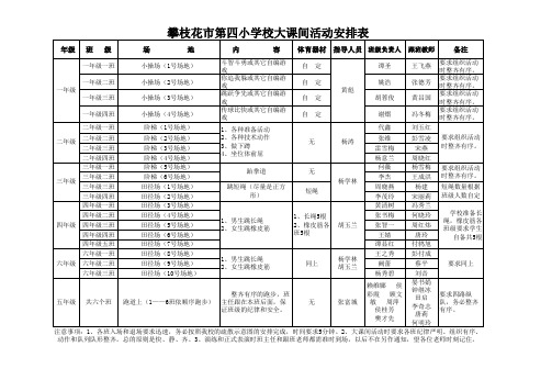 攀枝花市第四小学校大课间活动安排表