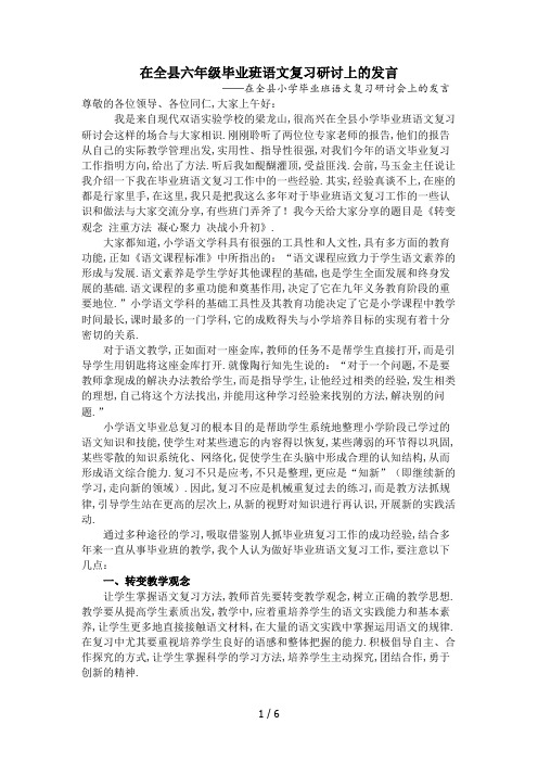 最新在全县六年级毕业班语文复习研讨上的发言